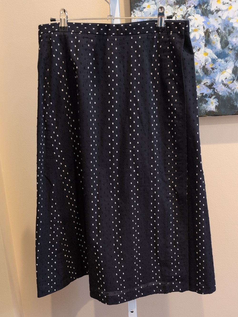 Talbots Black Midi Skirt with White Dot Pattern
